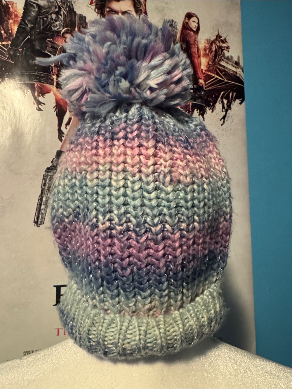 Capelli of New York Pastel Blue Pink Lavender Pom-Pom Knit Beanie